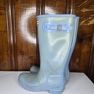 Opalescent PEARL MINT BLUE SPARKLY SIZE 3 GIRLS HUNTER BOOTS